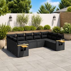 Premium Black Poly Rattan Garden Sofa Set 9 Pieces