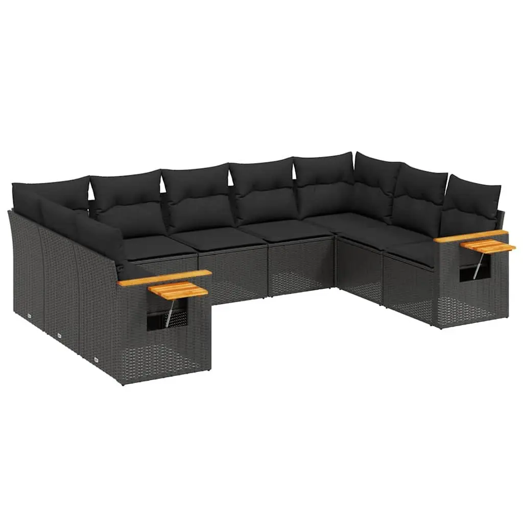 Black Poly Rattan Garden Sofa Set 9 Pieces