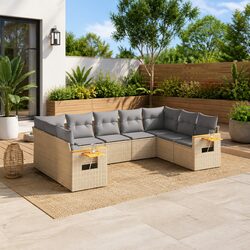 9-Piece Outdoor Garden Sofa Set with Storage in Beige