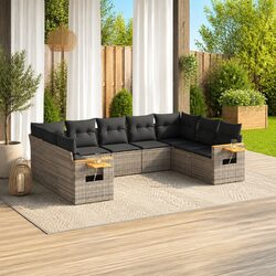 9-Piece Modular Grey Rattan Garden Sofa Set