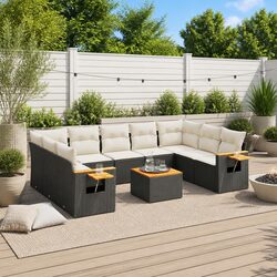 Premium 10-Piece Black Rattan Modular Garden Sofa Set