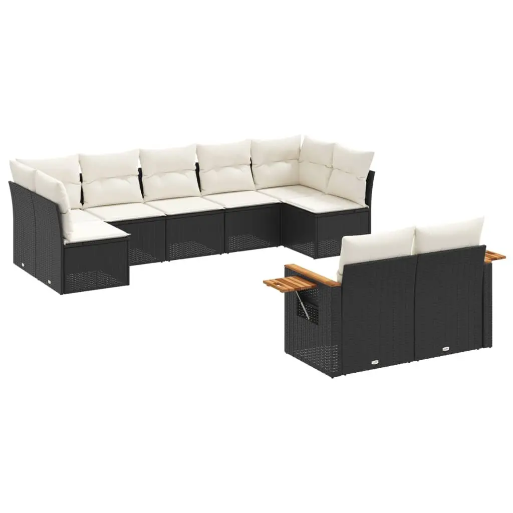 Garden Sofa Set PE Rattan 9 Piece Outdoor Furniture Modular Black with Storage