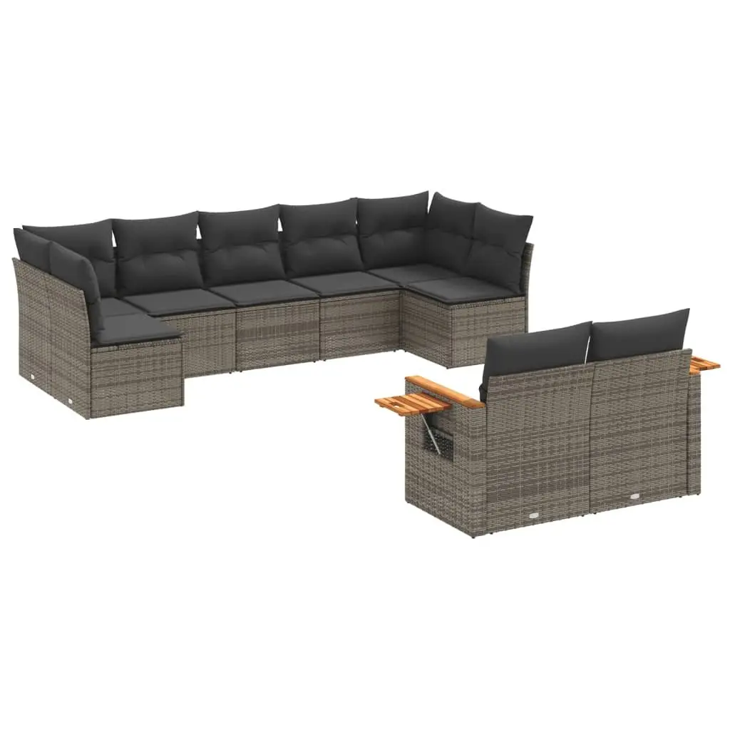 9-Piece Grey Poly Rattan Garden Sofa Set