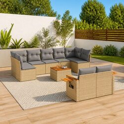 Beige Modular 10 Piece Garden Sofa Set with Storage