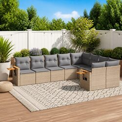 Beige 9-Piece Garden Sofa Set with Storage and Table