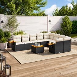 10 Piece Outdoor Modular Garden Sofa Set - Black