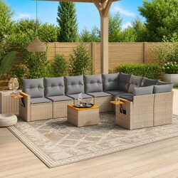 Beige Poly Rattan Garden Sofa Set 10-Piece Outdoor Furniture