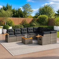 Premium 10-Piece Grey Poly Rattan Garden Sofa Set