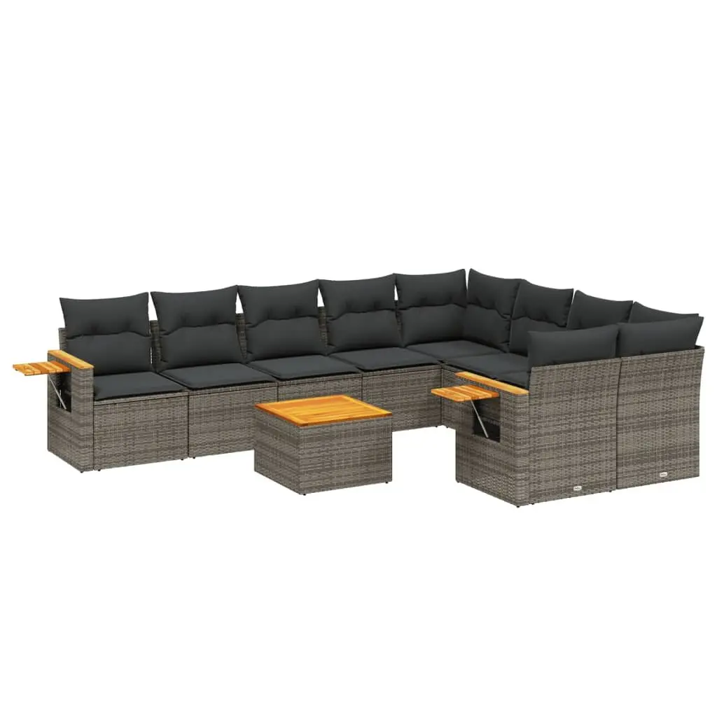 Garden Sofa Set PE Rattan 10 Piece Grey Outdoor Furniture Patio Cushions