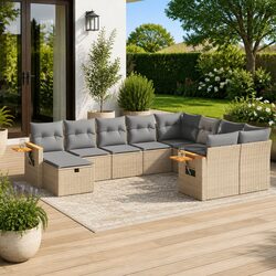 10-Piece Outdoor Garden Sofa Set in Beige Poly Rattan