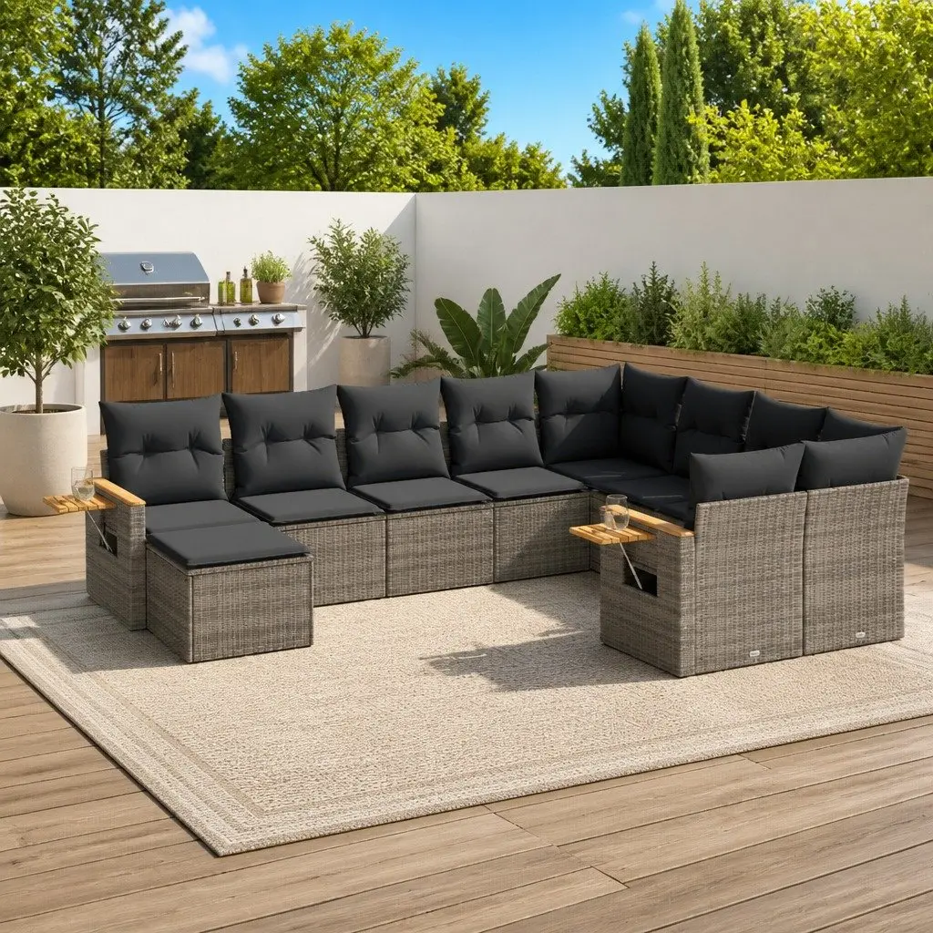 Grey Poly Rattan 10-Piece Modular Garden Sofa Set