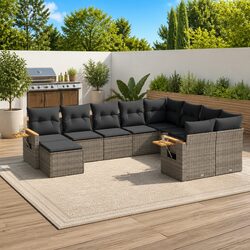 Grey Poly Rattan 10-Piece Modular Garden Sofa Set