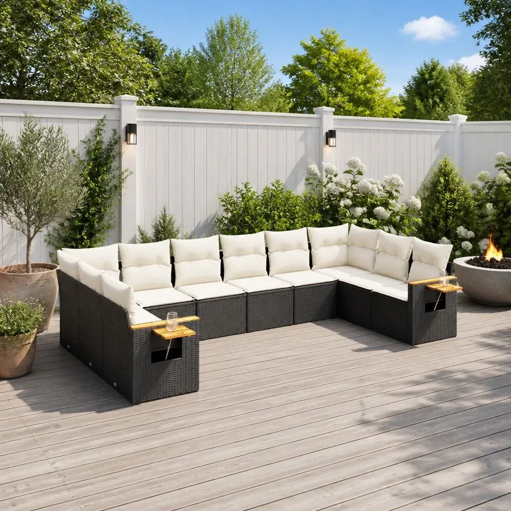 Garden Sofa Set PE Rattan 10 Piece Outdoor Furniture Patio Lounge Black