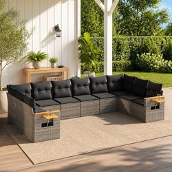 Durable 10-Piece Garden Sofa Set with Storage Grey Poly