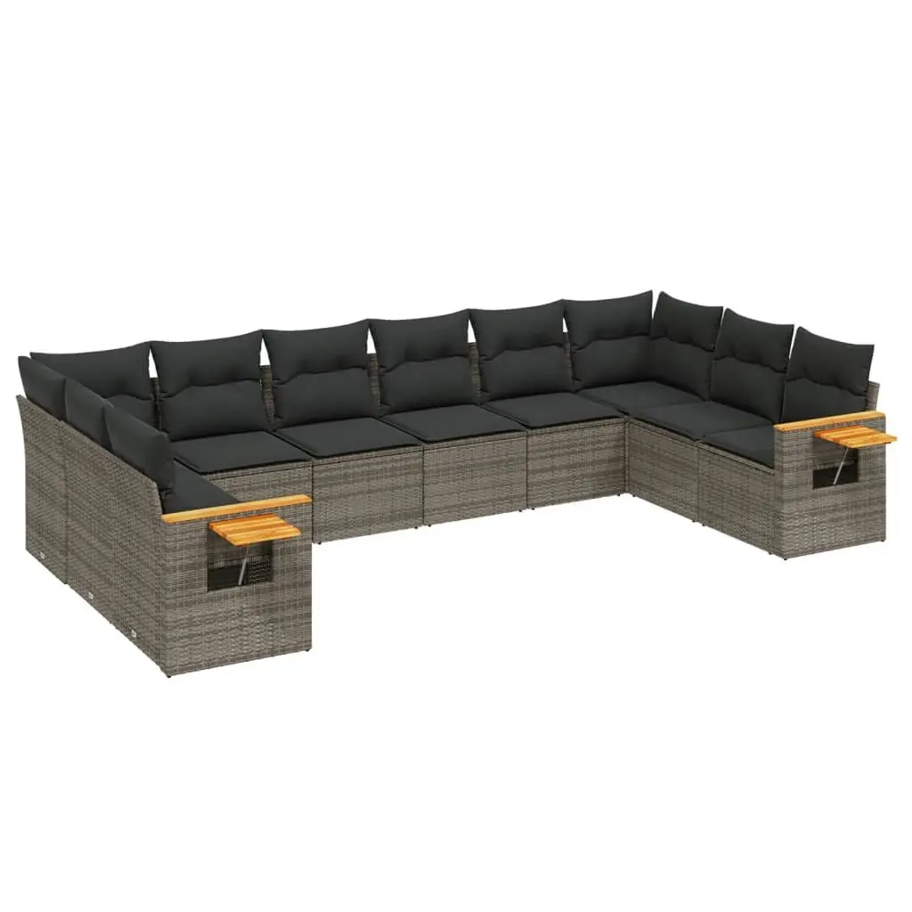 10-Piece Garden Sofa Set with Storage Grey Poly