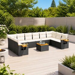 Outdoor Patio Sofa Set 11-Piece Black Poly Rattan