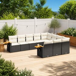 Premium 10 Piece Black Poly Rattan Garden Sofa Set