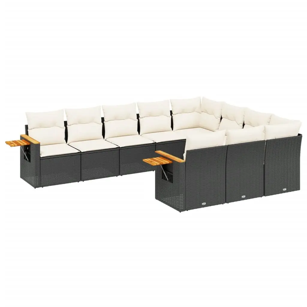 10 Piece Black Poly Rattan Garden Sofa Set
