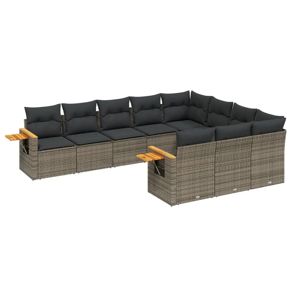 Garden Sofa Set PE Rattan 10 Piece Grey Modular Outdoor Furniture Patio Lounge
