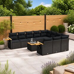 11 Piece Modular Black Poly Rattan Garden Sofa Set