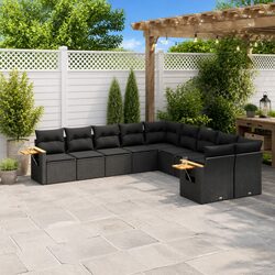 Premium 10-Piece Garden Sofa Set Black Poly Rattan Furniture