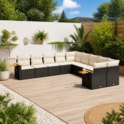 Premium 10 Piece Garden Sofa Set with Cushions in Black
