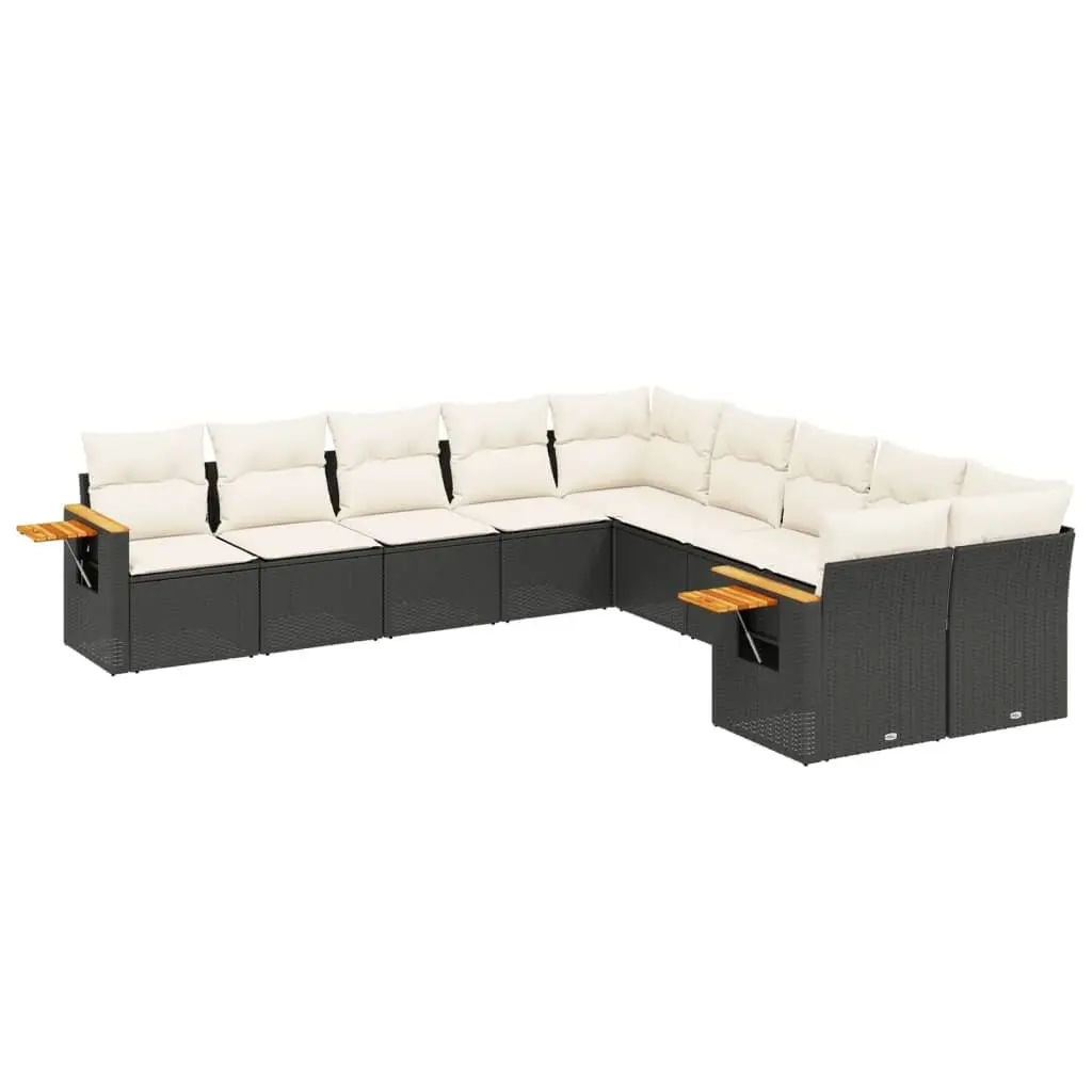 10 Piece Garden Sofa Set with Cushions in Black