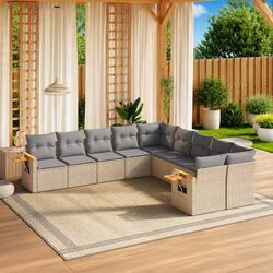 Durable 10-Piece Garden Sofa Set in Beige Poly Rattan