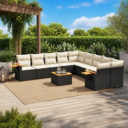 11-Piece Modular Patio Sofa Set in Black Poly Rattan