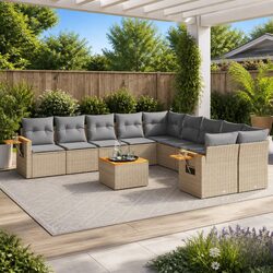 Beige 11-Piece Garden Sofa Set with Modular Design