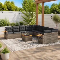 Durable 11 Piece Grey Poly Rattan Garden Sofa Set