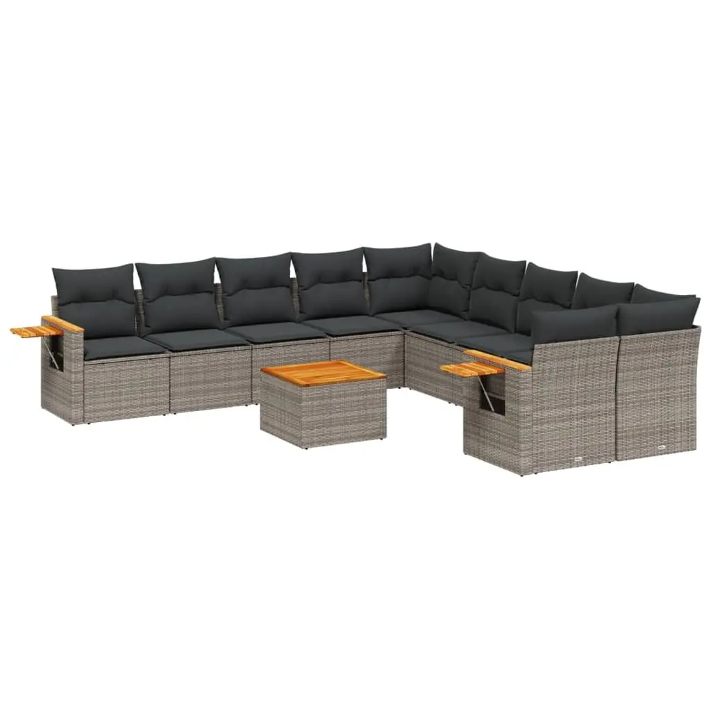 11 Piece Grey Poly Rattan Garden Sofa Set