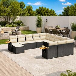 Modular Black Poly Rattan Garden Sofa Set 11 Pieces