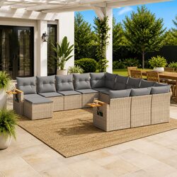 Premium 11 Piece Beige Poly Rattan Garden Sofa Set