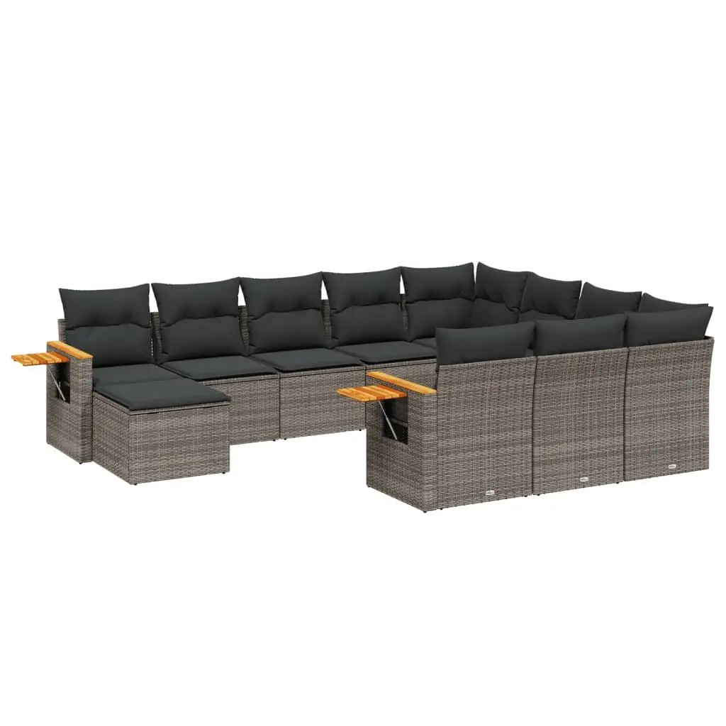 Outdoor Garden Sofa Set PE Rattan 11 Piece Grey Patio Furniture with Cushions