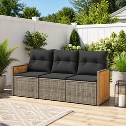 Durable 3 Piece Grey Rattan Garden Sofa Set with Storage