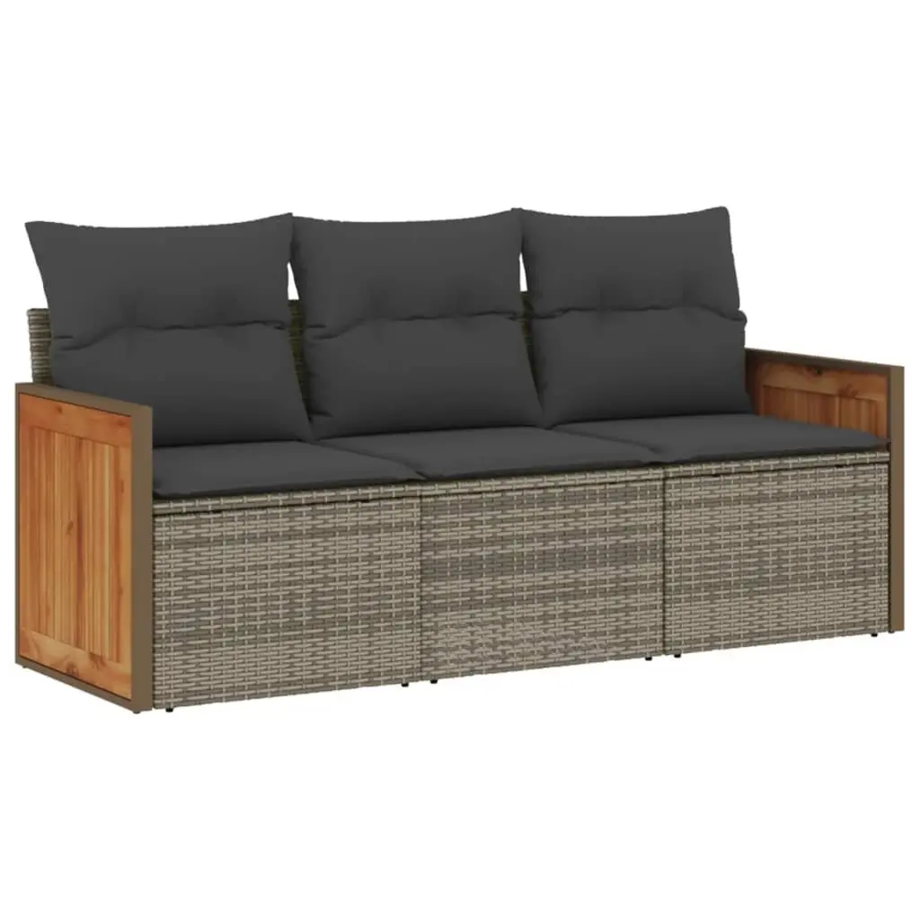 3 Piece Grey Rattan Garden Sofa Set with Storage