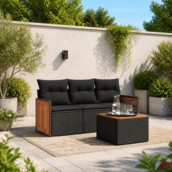 Sturdy 4 Piece Black Poly Rattan Garden Sofa Set