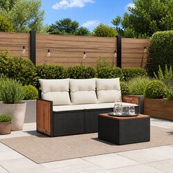 Durable 4 Piece Black Garden Sofa Set with Cushions