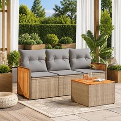 Beige Poly Rattan 4-Piece Garden Sofa Set