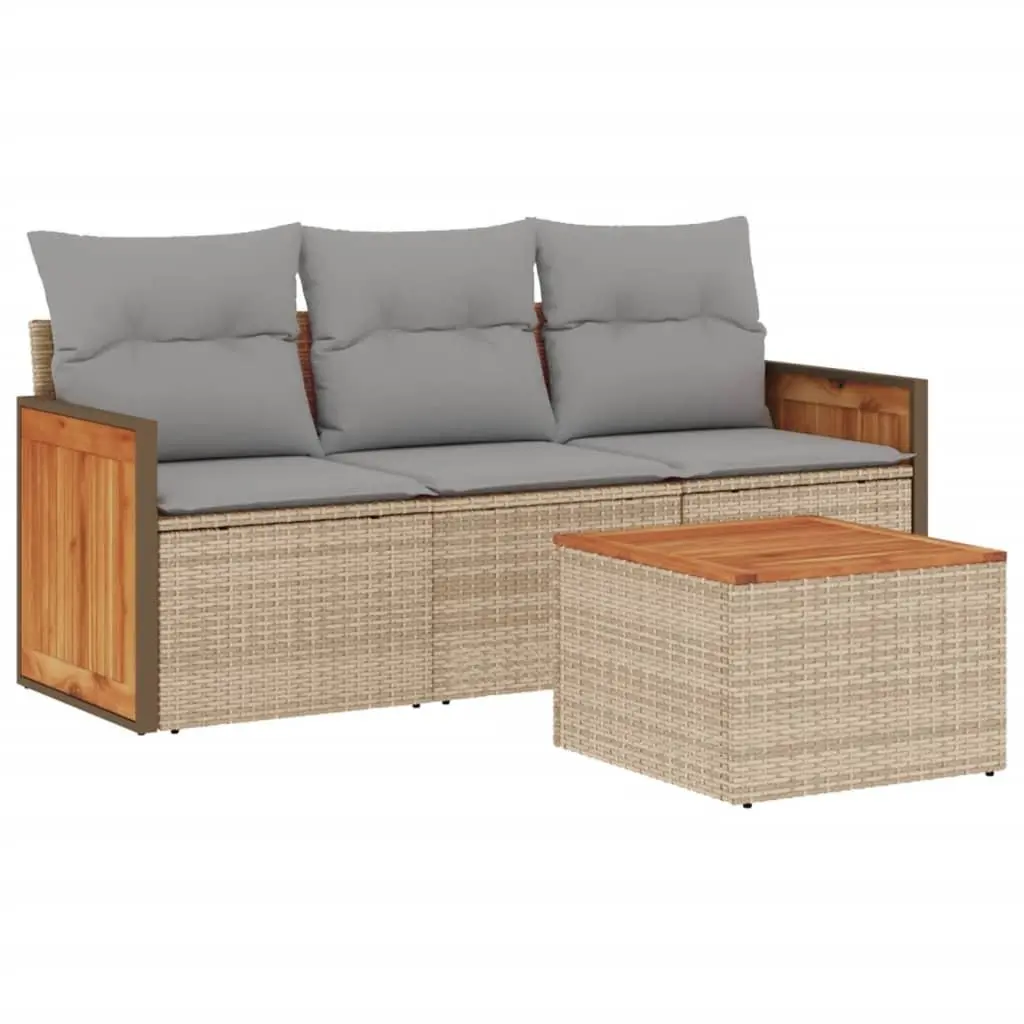 Beige Poly Rattan 4-Piece Garden Sofa Set