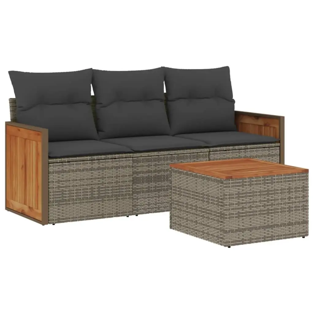 Garden Sofa Set PE Rattan 4 Piece Grey Outdoor Patio Furniture