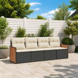 Premium Black Poly Rattan 4 Piece Garden Sofa Set