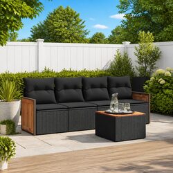 5-Piece Outdoor Black Poly Rattan Sofa Set