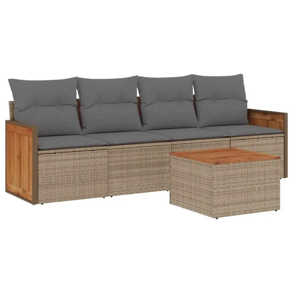 Garden Sofa Set PE Rattan 5 Piece Modular Beige