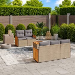 6-Piece Outdoor Garden Sofa Set with Beige Poly Rattan