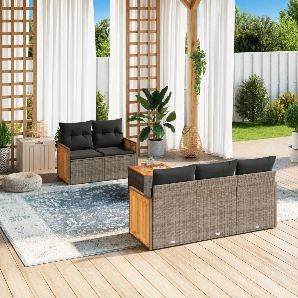 Garden Sofa Set PE Rattan 6 Piece Modular Outdoor Furniture Grey