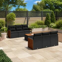 Durable 7 Piece Black Poly Rattan Garden Sofa Set
