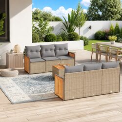 7 Piece Beige Poly Rattan Garden Sofa Set