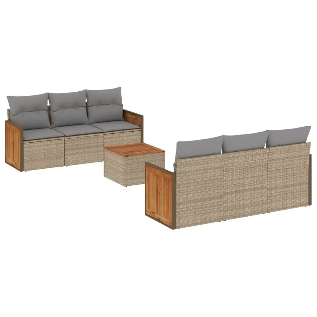 7 Piece Beige Poly Rattan Garden Sofa Set